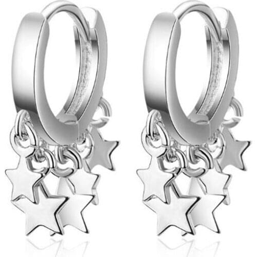 New Korean Style Personality Wild Fashion 925 Sterling Silver Jewelry Wild Stars Two Colors Ear Buckle Dangle Earrings SE604