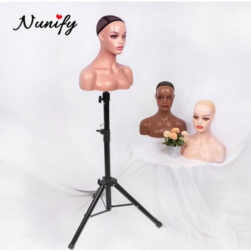 Nunify Black Beige Skin Mannequin Head Hat Half Body Double Shoulder Pvc Training Mannequin Heads For Display Wigs Hat Jewelry