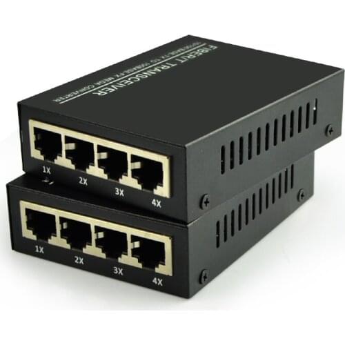 2pcs 1 Pair 10/100M 4 RJ45 1 SC Singlemode Single Fiber Optical Media Converter 25KM for HD Camera