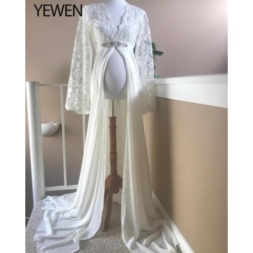 Off White Women V-neck Gown Chiffon Maternity Maxi Dresses Fancy Shooting Photo Pregnant Women Dresses Photography Props YEWEN
