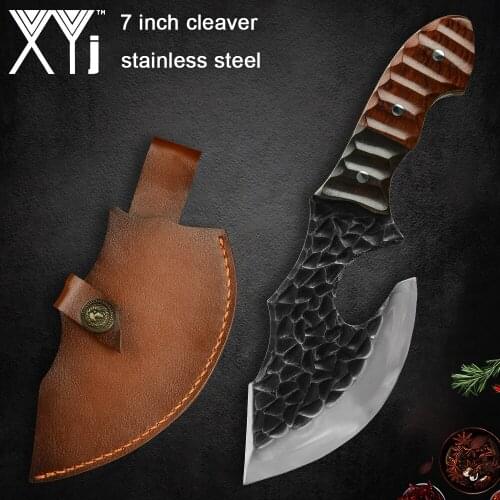 Hunting Survival Camping Stainless Steel Knife Sword Blade 7'' inch Leather Knife Cover Bone Cutter Slicing Cooking Kitchen Tool