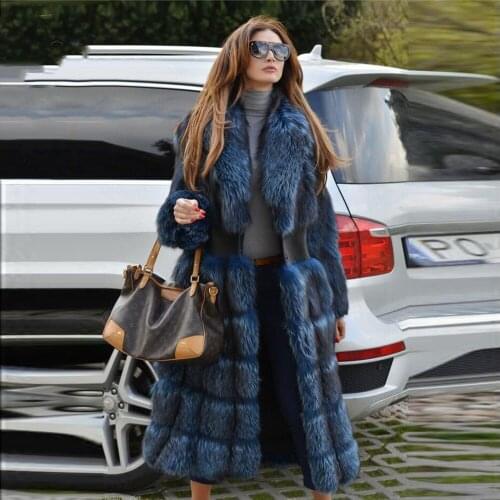 TOPFUR Luxury Real Silver Fox Fur Turn Down Collar Coat Full Pelt Thick Warm Winter Women 100 CM Long Coats Female Outerwear