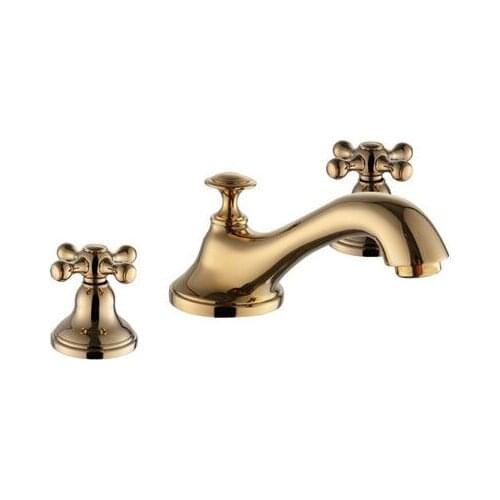 Basin Faucets Polished Gold Brass Modern Bathroom Sink Faucet widespread 3 Hole Bathroom basin Counter Mixer free shipping
