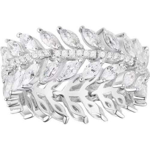 SOELLE Luxury S925 Sterling Silver Micro Pave Full Shining Zircon CZ Olive Leaf Ring Women Party Fashion Jewelry