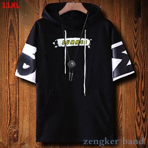 Tide brand brother hooded short-sleeved t-shirt oversized hip-hop half sleeve plus size large size mens clothing 11XL 10XL 9XL