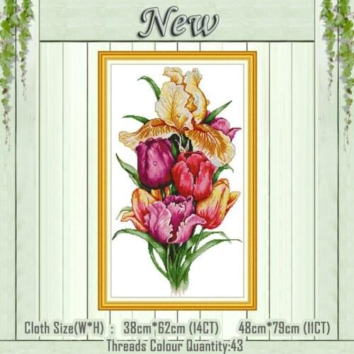 Tulip colourful flower decor painting counted print on canvas DMC 11CT 14CT kits Chinese Cross Stitch embroidery needlework Sets