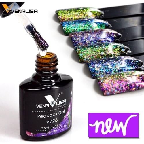 Venalisa Newest 6 colors 7.5ml manicure nail art design varnish nail gel lacquer glitter sequins platinum peack nail gel polish