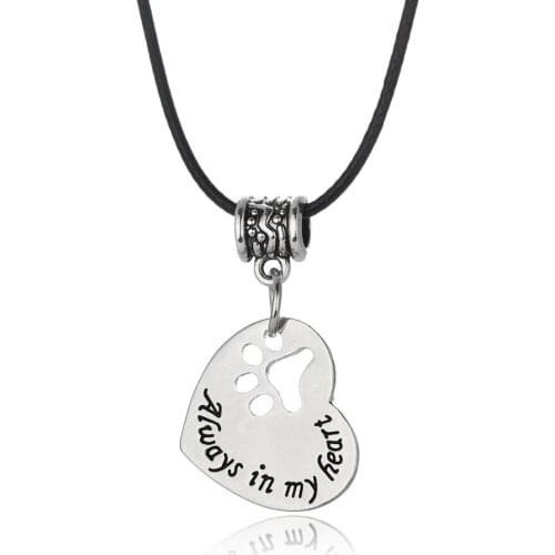 Always In My Heart Pendant Necklace Love Paws Print Dog Cat Beads Charm Leather Rope Chokers Jewelry Women Family Friends Gifts