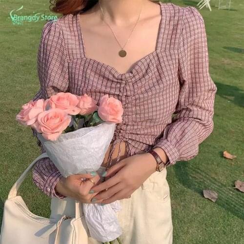 Summer 2021 Womens Cotagecore Clothing Sukienka Long Sleeve Designer Harajuku Aesthetic can adjust the length of the Plaid top