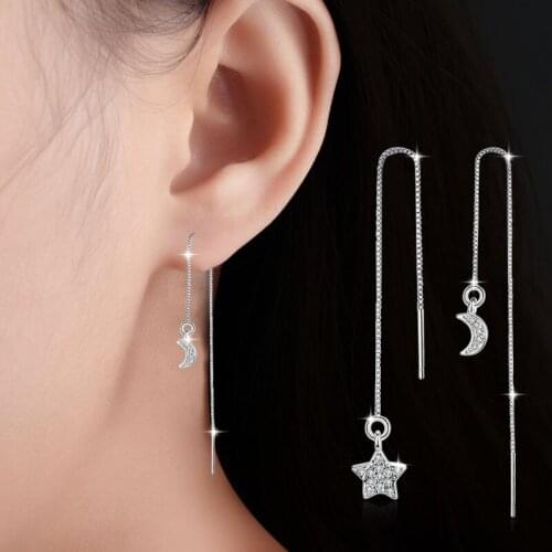 Wholesale Fashion Jewelry New Design Star and Moon Shiny Zircon 925 Sterling Silver Drop Earrings for Women Gift Hot Sale