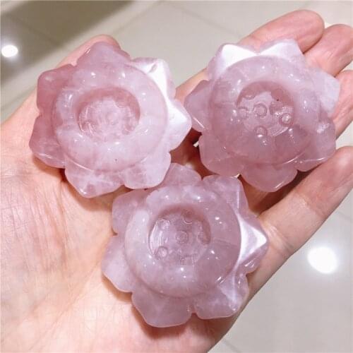 1PC Natural Pink Rose Quartz Crystal Lotus Flower Healing Stone Home Decoration Collection As Gift