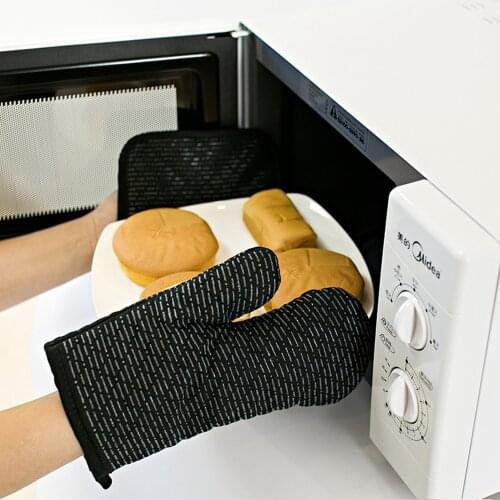 1Pc Microwave Glove Grey Black Insulated Oven Neoprene Mitts for BBQ Silicone Gloves Non-slip Grilling Hot Oven Mitts Baking
