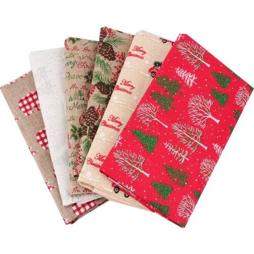 Christmas Linen Fabric Christmas Tree Elk Glitter Printed Cloth Sheets Christmas Decoration Material Party Supplies 45*145cm 1pc