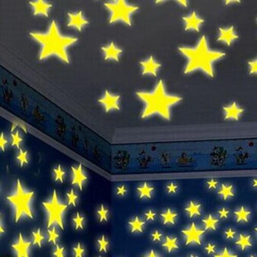 100Pcs 3D Stars Wall Stikers Kids Room Glow Shine in The Dark Luminous Wall Glowing Stickers for Living Room Home Decoration