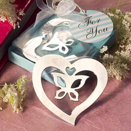 100pcs/lot Love Heart With Butterfly Metal Bookmark With Tassels Ribbon Gift Box For Party Gift Or Souvenirs Free Shipping