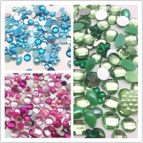 1000pcs Mixed Resin Round Heart Bow Flower Pearls Gems Flatbacks Embellishments DIY Christmas Crafts 6-15mm Silver Gold