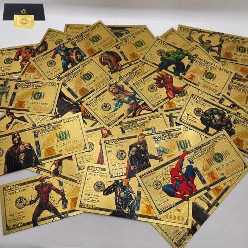 35 Designs Colored Super Star Anime Magical Movie Heros Gold Banknotes Cards For Collection kids Christmas Gift