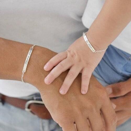 3UMeter Personalized Engraved Name Baby Bracelet Custom Letters ID Bar Kids Bracelets Jewelry For Family Toddler Child Baby Gift