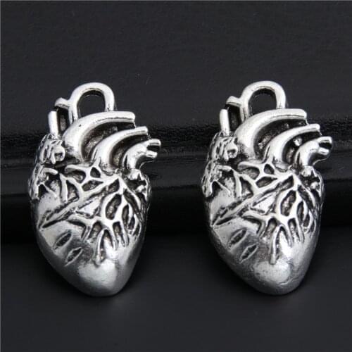 8pcs Silver Color Human Heart Organ Charms Science Medicine Anatomical Pendant Biology Jewelry Finding A2993