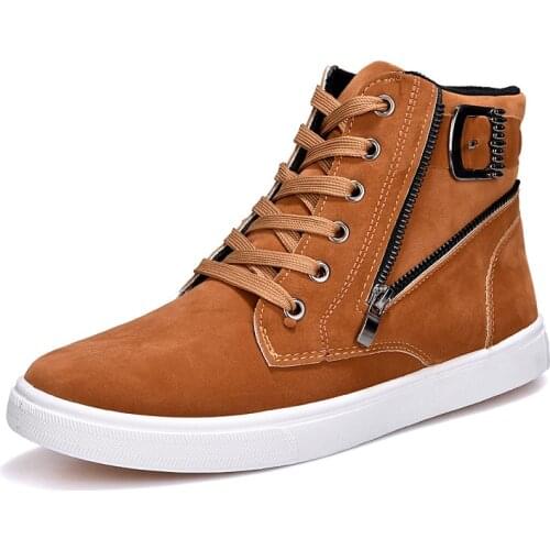 Fashion Autumn Winter New High Top Men Ankle shoes Boots Canvas Casual Shoes Male Footwear ZIP buckle Flats Sneakers Shoes 2020