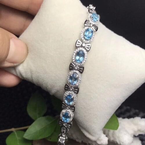 Natural Topaz Bracelet for Cool Summer Wear, 925 Silver, Color Sky Blue