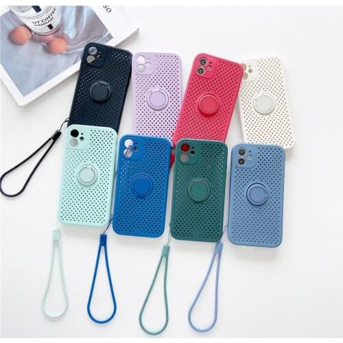 Heat Dissipation Holes Phone Case for iPhone 11 12 Pro XS MAX XR X 8 7 Plus SE 2020 Silicon Breathable Back Cover Holder Lanyard