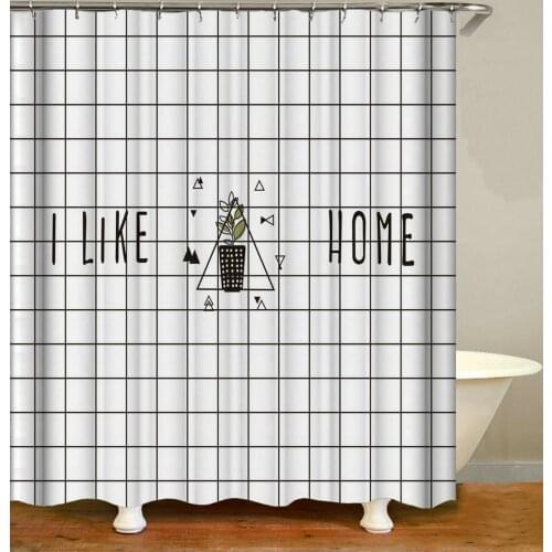 Black and White Grid Shower Curtain I Like Home Bath Accessories with Hooks Waterproof Polyester Fabric Bathroom Decor