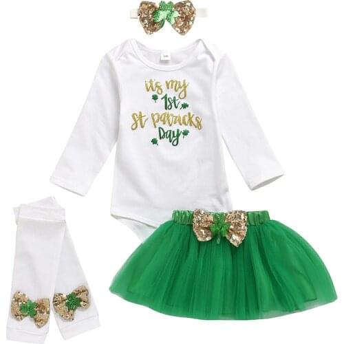 Baby Girls Clothing Set, Bowknot Letter Print Long Sleeve Romper Skirt Headwear Leg Sleeves Four-piece Suit for Birthday Party