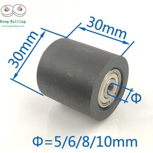 Diameter 30mm,Length 30mm black color PU material sliding nylon rollers/wheels with two bearings bore 5mm/6mm/8mm/10mm