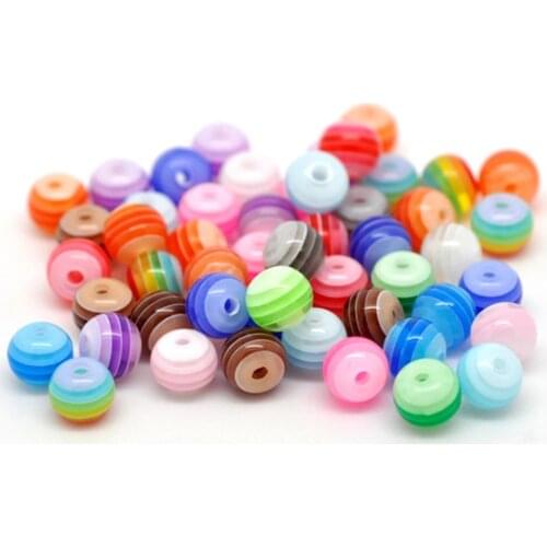DoreenBeads Hot new Jewelry Resin Round Loose Beads Mixed At Random Stripe for Jewelry Making 6mm Dia Hole:1.5mm 25 Pieces