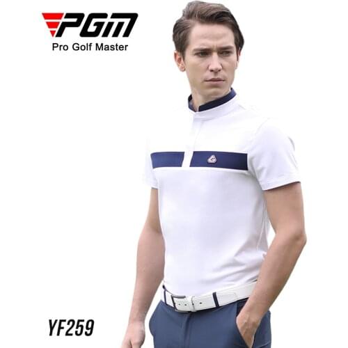 PGM New Arrival Summer Korean Fabric Quick Dry Men Stand Collar Short Sleeve white Golf T shirt Breathable Golf Sporty Shirt top