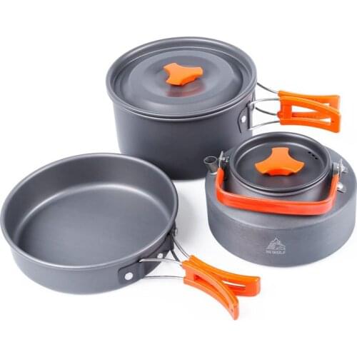 Hewolf Outdoor Set Pot Wild Pot Set Outdoor Cooker Set 2-3 Persons Camping Teapot Portable Aluminum Alloy Set Pot