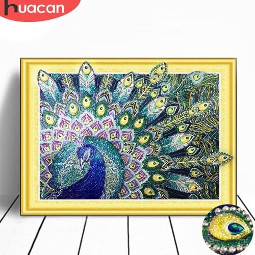HUACAN Special shape Diamond Painting Peacock Round Drill Diy Diamond Mosaic Animal Diamond Embroidery Set Handicraft 40x50cm