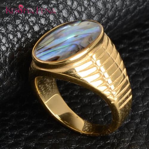 Keisha Lena 2020 Big European Stainless Steel With Oval Blue shell Rings For Women Jewelry Size 7-12 Top Quality Hot Sale