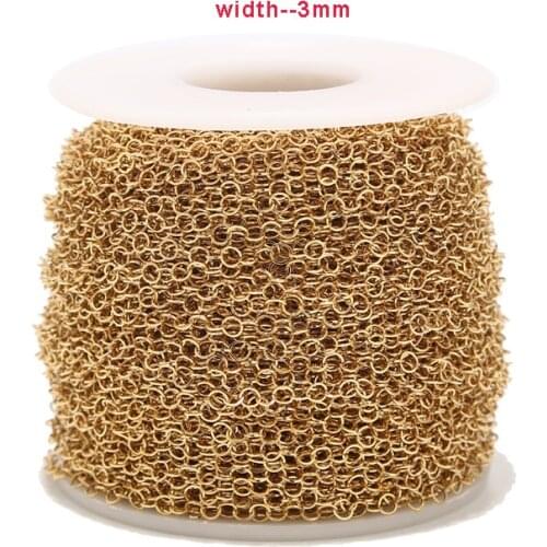 3mm Stainless Steel round charm link Chains Stainless Steel Gold tone for DIY Jewelry Making