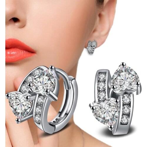 Girls' Lovely Charming Hoop Earrings Heart-Shape Zirconia Stone Crystal Shiny Hoops Huggies Elegant Earring Piercing Jewelry