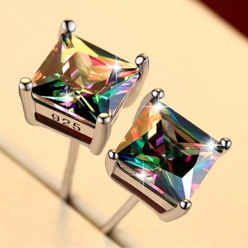 Cute Female Small Rainbow Earrings Crystal Stone Fashion Silver Color Wedding Earrings Double Stud Earrings For Women