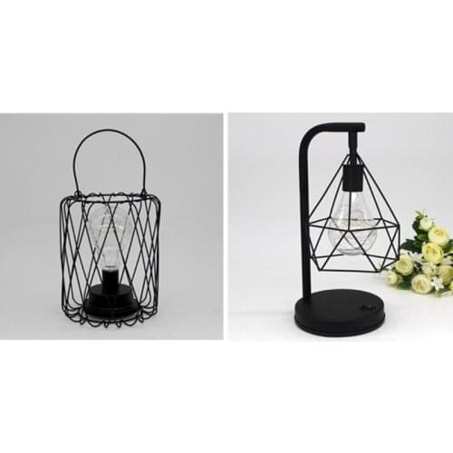 1Pc Iron Night Light Vintage Table Lamp Black Retro Industrial Iron Metal Wire Basket Cage Style Light Farmhouse Desk Lamps