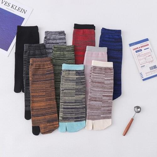 5 Pairs Set Two Toe Cotton Socks Autumn Winter Stripe Four Seasons Sweat Middle Tube Split Toe Socks Lovers Female Male