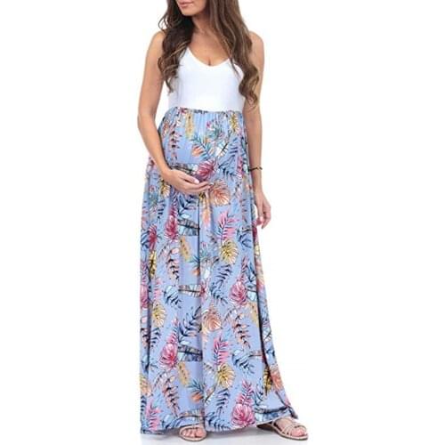 PatPat 2021 New ArrivalStylish Floral Printed Sleeveless Maternity Maxi Dress