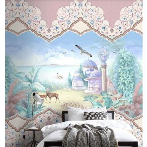 Custom wallpaper hand-painted tropical landscape elk animal flowers and birds background wall high quality waterproof material