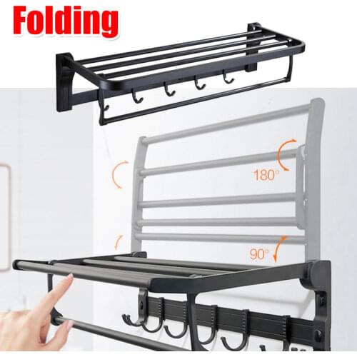 40cm Bathroom Organizer Rack Clothes Towel Holder with Hook Wall Mounted Folding Shower Locker Room Toilet Storage Shelf Black