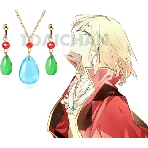 3pics 2020 Japanese Howls Moving Castle Necklace Howl Cosplay Costumes Necklace Oorbellen Fashion Jewelry for Women Men