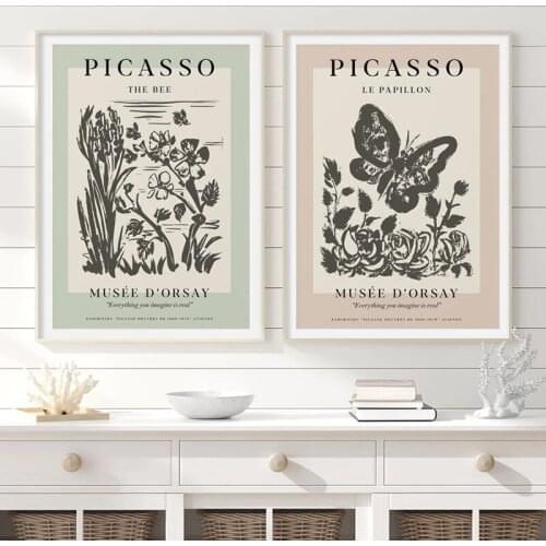 Picasso The Bee Art Print Butterfly Animal Flower Drawing Canvas Painting Galley Wall Pictures Exhibition Poster Home Room Decor