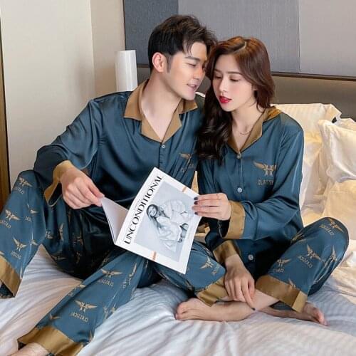 High Quality Womens Pajamas Luxury Home Wear Unisex silk Long Sleeve Men Sleepwear Hot Sale lapel Ice silk Short sleeve Pajamas