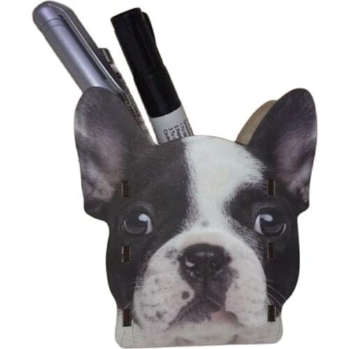 Diy Pen Holder Simulation Dog Desktop Wood Accessories Stationery Barrels Storage Box Organizador Escritorio Desk Organizer