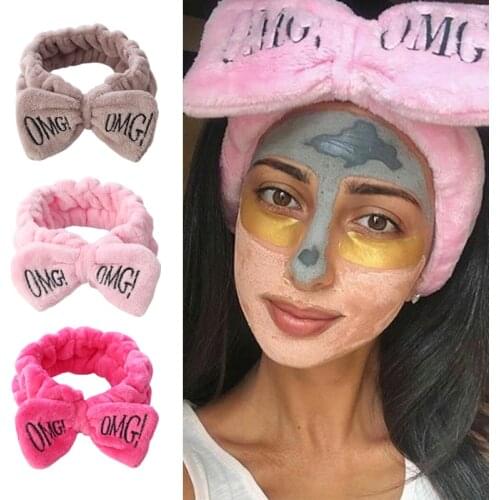 New Letter OMG Headbands for Women Girls Bow Wash Face Turban Makeup Elastic Hair Bands Coral Fleece Hair Accessories
