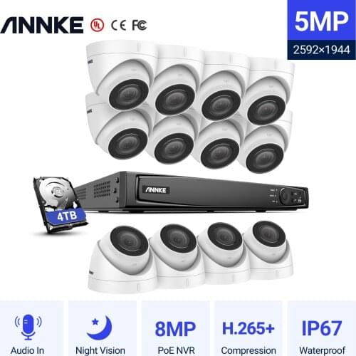 ANNKE 5MP H.265+ 16CH Super HD POE Network Video Security System 12pcs Waterproof Outdoor POE IP Cameras 2.8mm PoE Camera Kit