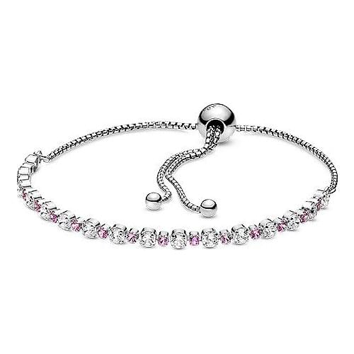 Pan home new S925 silver and transparent shiny pink slip sliding the hearts of stars shining bracelet with rope
