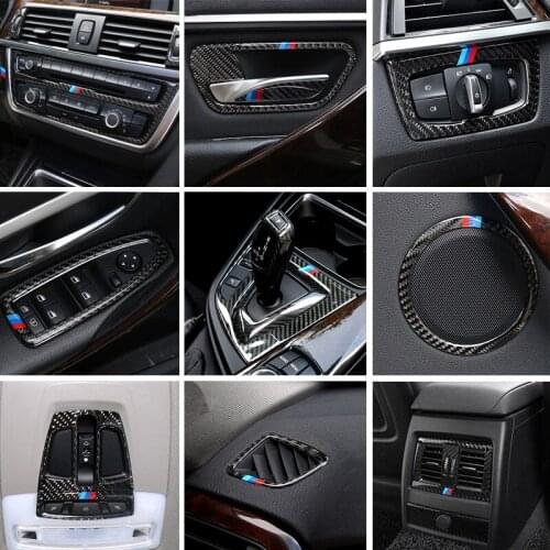 Car Styling Carbon fiber interior button panel Decoration Cover Trim Sticker frame For BMW 3 Series F30 3gt F34 F32 Accessories